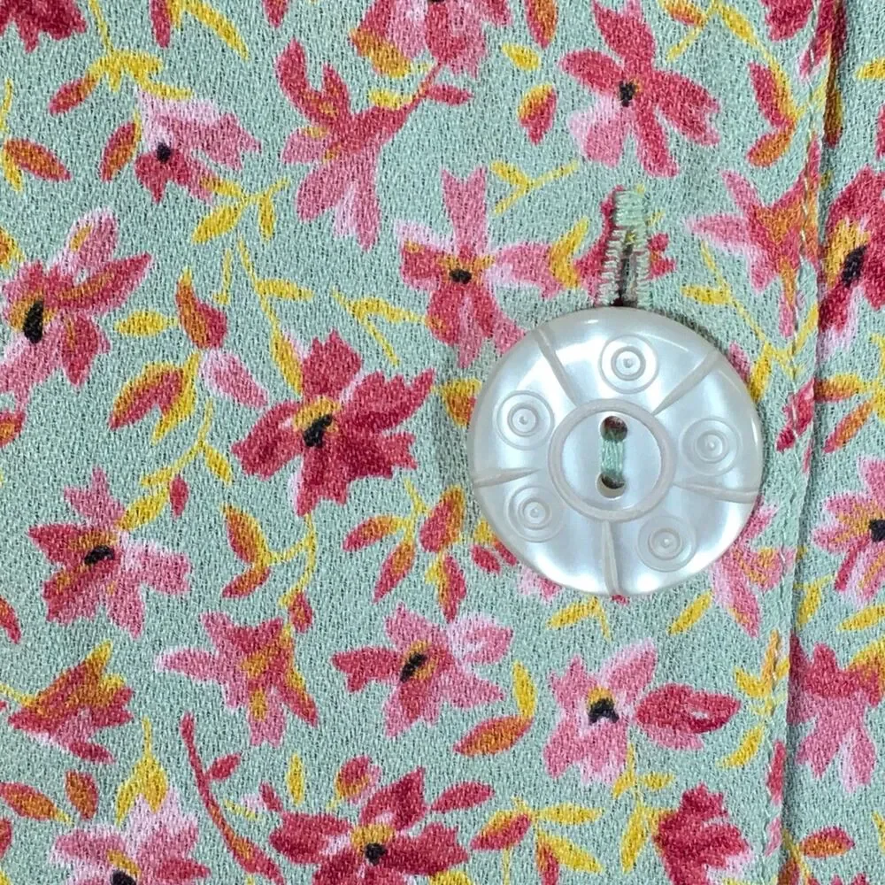 Vtg Womens M April Cornell Pink Floral Long Sleeve Button Shirt W /Pockets